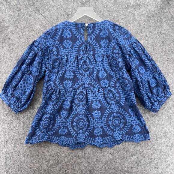 Ivy Jane Embroidered Boho Top Size XS Blue Puff Sleeve Folk Peasant Cottagecore - Picture 7 of 10